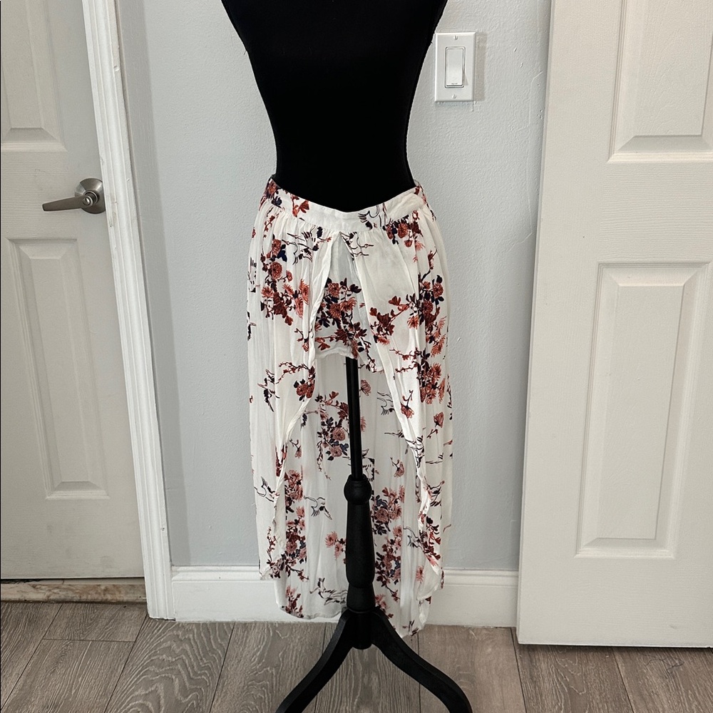 Roxy White and Brown Floral Maxi Skirt